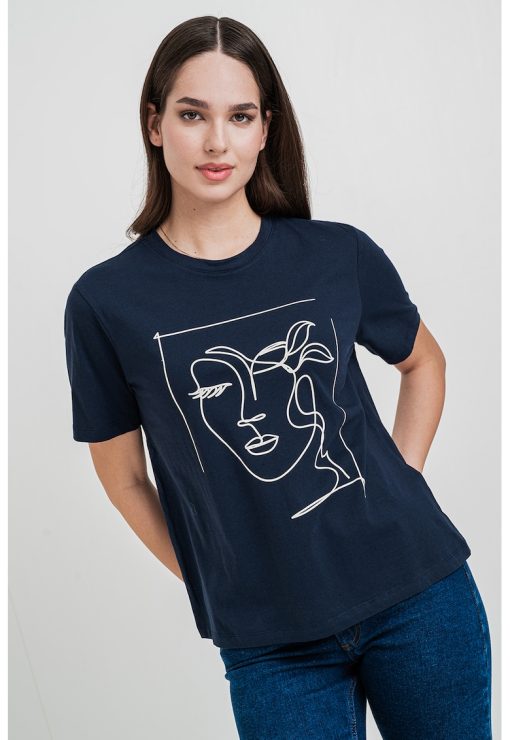 Tricou din bumbac organic cu decolteu la baza gatului-FEMEI/IMBRACAMINTE/Tricouri si maiouri-IMBRACAMINTE/Tricouri si maiouri