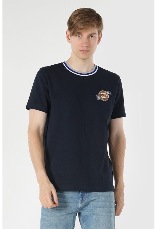 Tricou din pique de bumbac cu decolteu la baza gatului-BARBATI/IMBRACAMINTE/Tricouri si maiouri-IMBRACAMINTE/Tricouri si maiouri