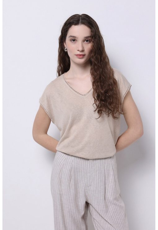 Tricou lejer cu decolteu in V-FEMEI/IMBRACAMINTE/Tricouri si maiouri-IMBRACAMINTE/Tricouri si maiouri