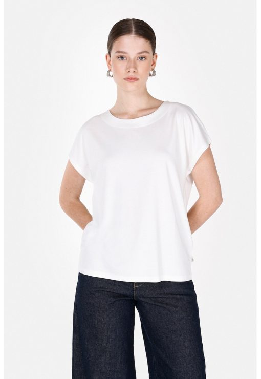 Tricou lejer cu decolteu la baza gatului-FEMEI/IMBRACAMINTE/Tricouri si maiouri-IMBRACAMINTE/Tricouri si maiouri