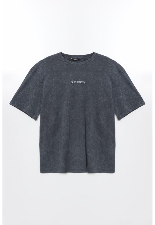 Tricou lejer cu detaliu cu imprimeu text-BARBATI/IMBRACAMINTE/Tricouri si maiouri-IMBRACAMINTE/Tricouri si maiouri