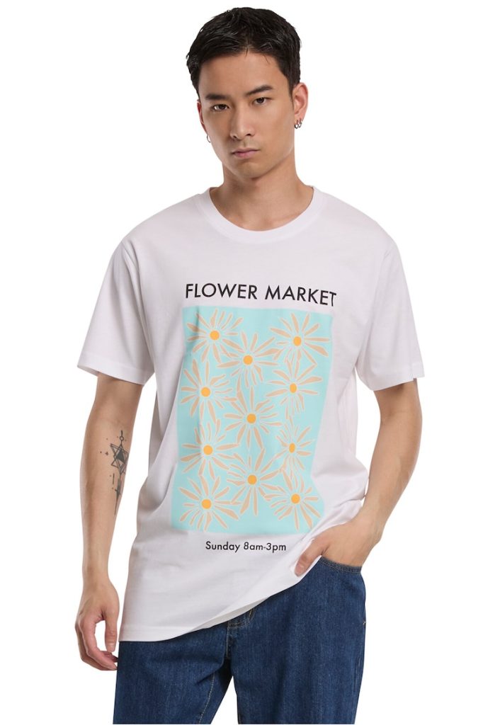 Tricou lejer cu model floral si imprimeu text-FEMEI/IMBRACAMINTE/Tricouri si maiouri-IMBRACAMINTE/Tricouri si maiouri