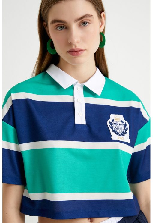 Tricou polo crop cu maneci cazute-FEMEI/IMBRACAMINTE/Tricouri si maiouri-IMBRACAMINTE/Tricouri si maiouri
