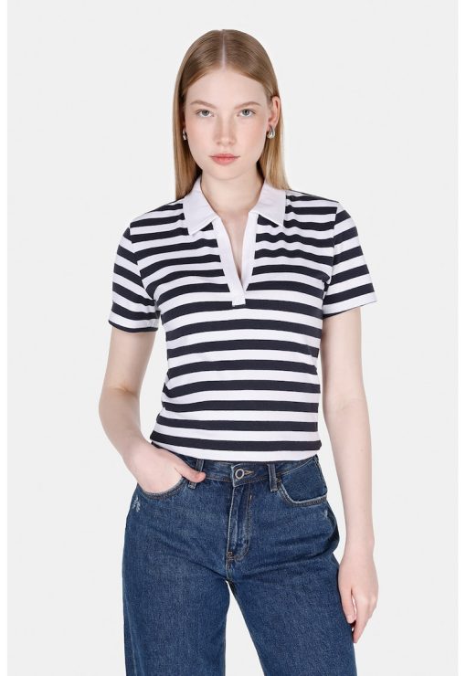 Tricou polo cu model in dungi-FEMEI/IMBRACAMINTE/Tricouri si maiouri-IMBRACAMINTE/Tricouri si maiouri