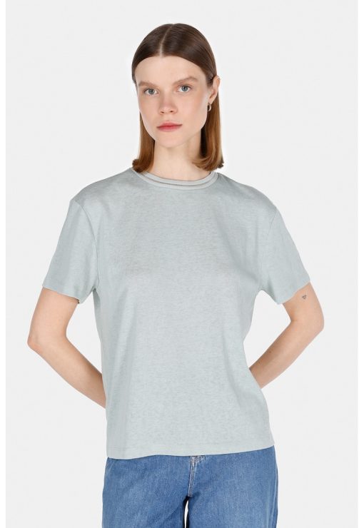 Tricou regular fit cu decolteu la baza gatului-FEMEI/IMBRACAMINTE/Tricouri si maiouri-IMBRACAMINTE/Tricouri si maiouri