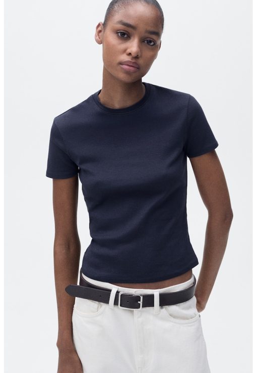 Tricou regular-fit cu decolteu la baza gatului-FEMEI/IMBRACAMINTE/Tricouri si maiouri-IMBRACAMINTE/Tricouri si maiouri
