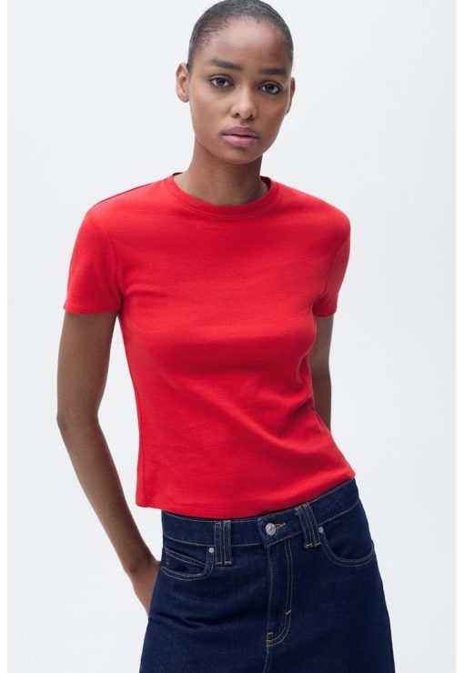 Tricou regular-fit cu decolteu la baza gatului-FEMEI/IMBRACAMINTE/Tricouri si maiouri-IMBRACAMINTE/Tricouri si maiouri