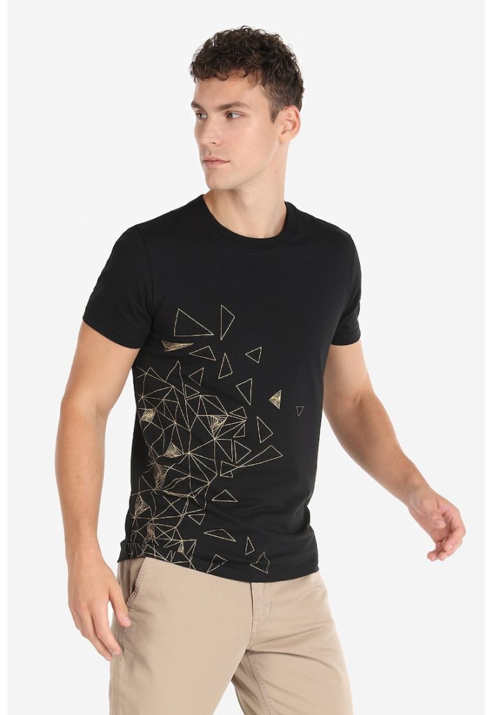 Tricou slim fit cu imprimeu geometric-BARBATI/IMBRACAMINTE/Tricouri si maiouri-IMBRACAMINTE/Tricouri si maiouri