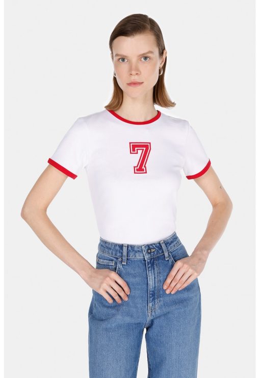 Tricou slim-fit cu imprimeu text-FEMEI/IMBRACAMINTE/Tricouri si maiouri-IMBRACAMINTE/Tricouri si maiouri