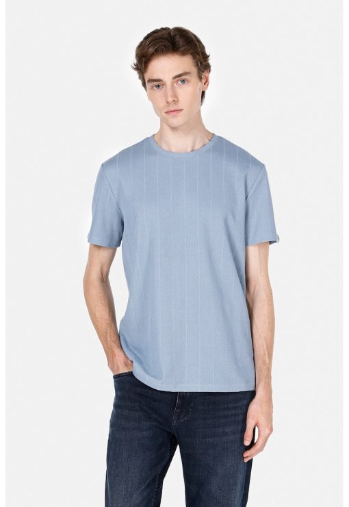 Tricou striat cu decolteu la baza gatului-BARBATI/IMBRACAMINTE/Tricouri si maiouri-IMBRACAMINTE/Tricouri si maiouri