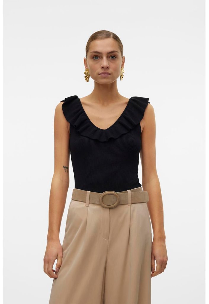 Tricou striat cu volan-FEMEI/IMBRACAMINTE/Tricouri si maiouri-IMBRACAMINTE/Tricouri si maiouri