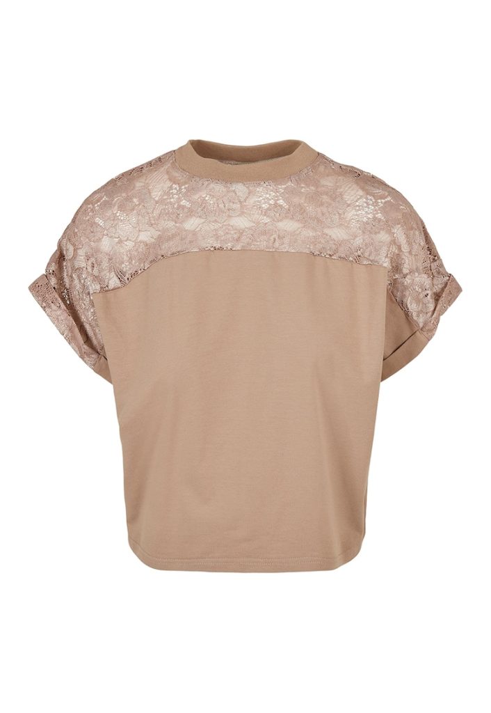 Tricou supradimensionat cu insertie de dantela-FEMEI/IMBRACAMINTE/Tricouri si maiouri-IMBRACAMINTE/Tricouri si maiouri