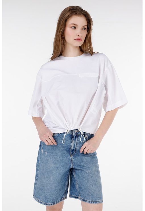 Tricou supradimensionat cu snur de ajustare-FEMEI/IMBRACAMINTE/Tricouri si maiouri-IMBRACAMINTE/Tricouri si maiouri