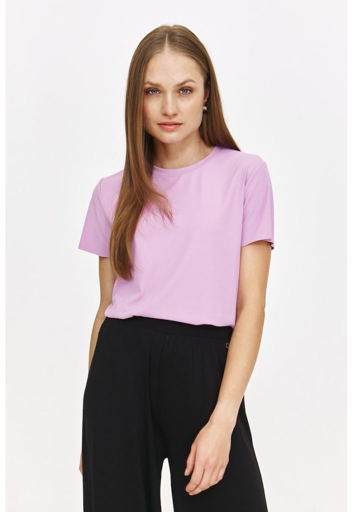 Tricou uni cu decolteu la baza gatului-FEMEI/IMBRACAMINTE/Tricouri si maiouri-IMBRACAMINTE/Tricouri si maiouri