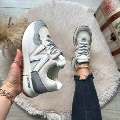 Adidasi dama casual albi cu gri 2532 N7-2-Incaltaminte > Incaltaminte dama > Adidasi dama
