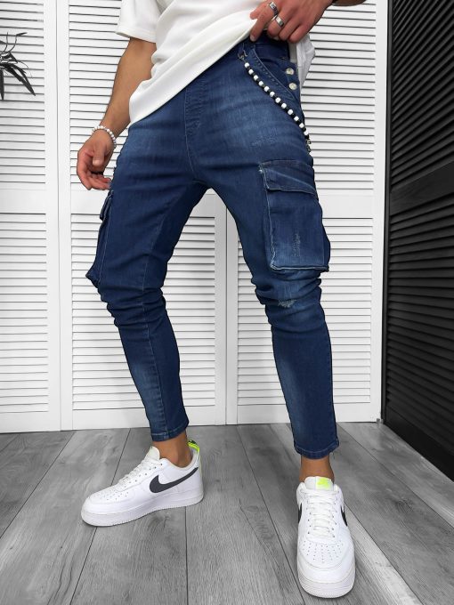 Blugi barbati conici albastri cargo 13335 O2-2.2-Blugi barbati