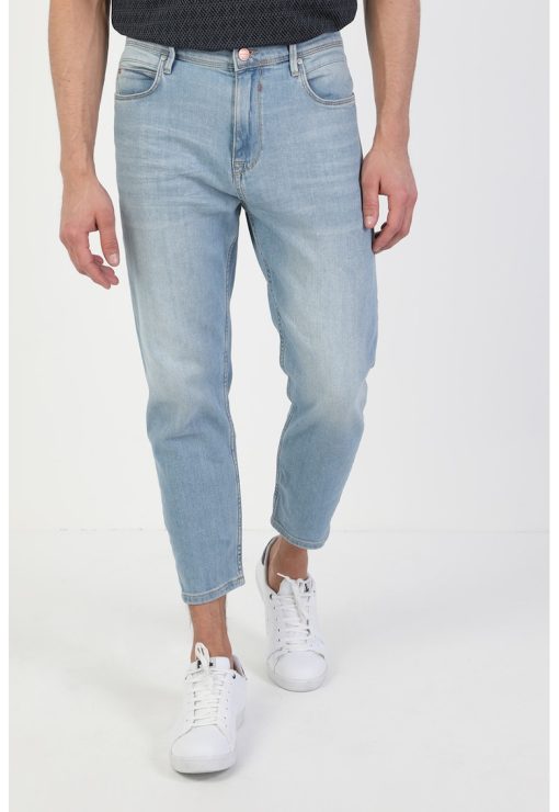 Blugi crop cu aspect decolorat-BARBATI/IMBRACAMINTE/Blugi-IMBRACAMINTE/Blugi