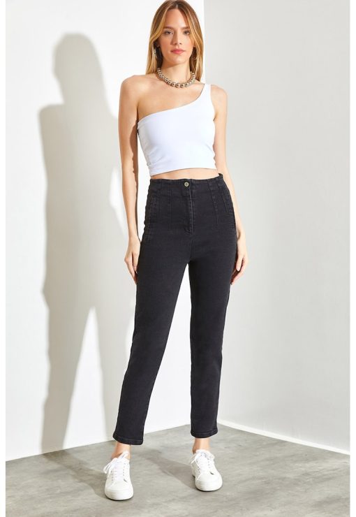 Blugi crop cu talie inalta-FEMEI/IMBRACAMINTE/Blugi-IMBRACAMINTE/Blugi