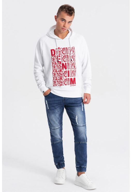 Blugi cu croiala conica - snur de ajustare si aspect decolorat-BARBATI/IMBRACAMINTE/Pantaloni si colanti-IMBRACAMINTE/Pantaloni si colanti