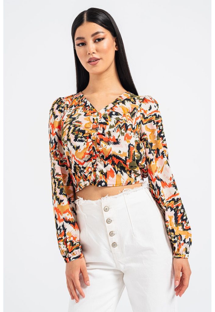 Bluza crop cu decolteu in V Cher-FEMEI/IMBRACAMINTE/Bluze-IMBRACAMINTE/Bluze