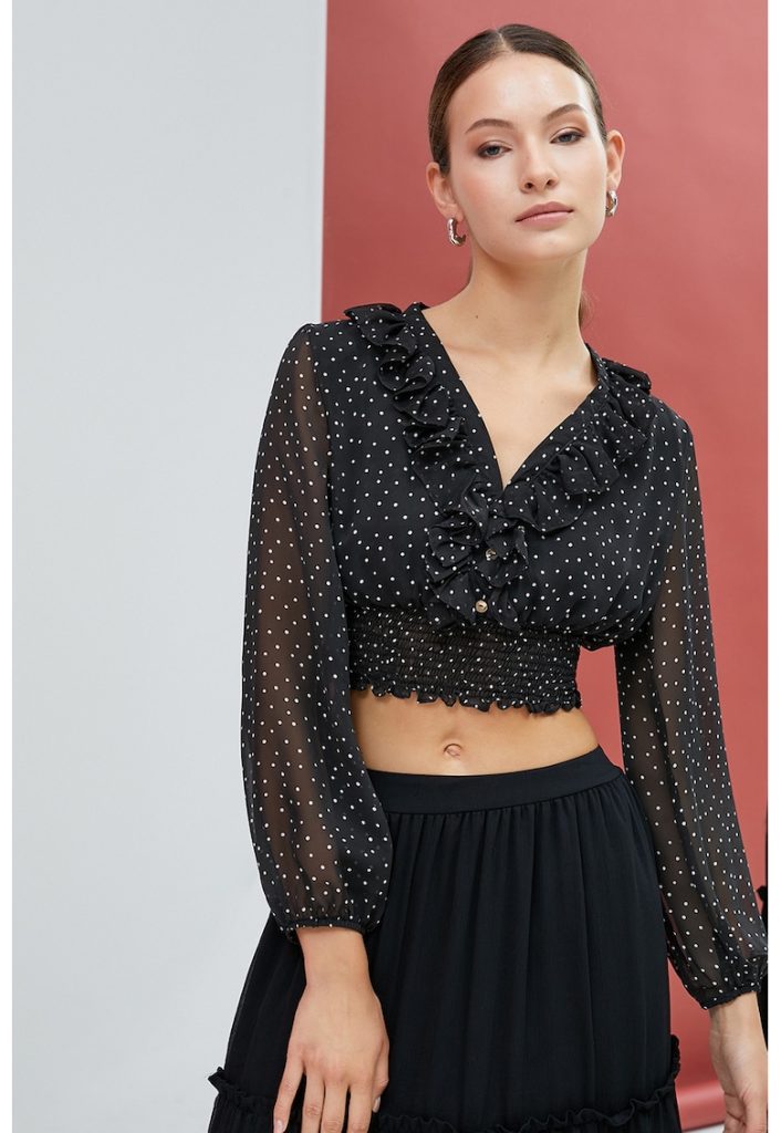 Bluza crop cu model cu buline-FEMEI/IMBRACAMINTE/Bluze-IMBRACAMINTE/Bluze