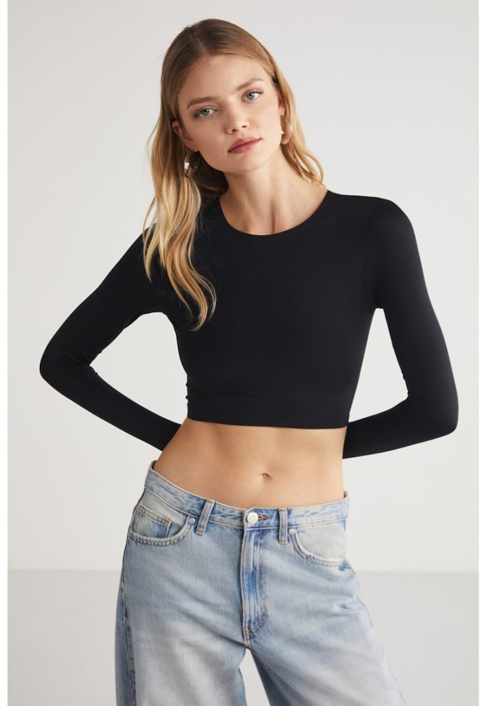 Bluza crop din amestec de bumbac-FEMEI/IMBRACAMINTE/Bluze-IMBRACAMINTE/Bluze