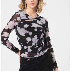 Bluza cu imprimeu abstract si decupaj-FEMEI/IMBRACAMINTE/Bluze-IMBRACAMINTE/Bluze