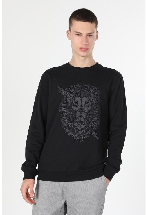 Bluza cu imprimeu grafic - Negru stins - Gri antracit --BARBATI/IMBRACAMINTE/Hanorace-IMBRACAMINTE/Hanorace