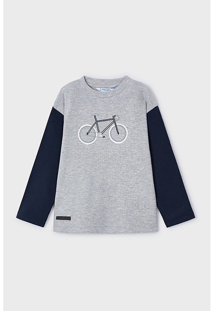 Bluza cu imprimeu grafic si maneci contrastante-BAIETI/IMBRACAMINTE/Bluze-IMBRACAMINTE/Bluze