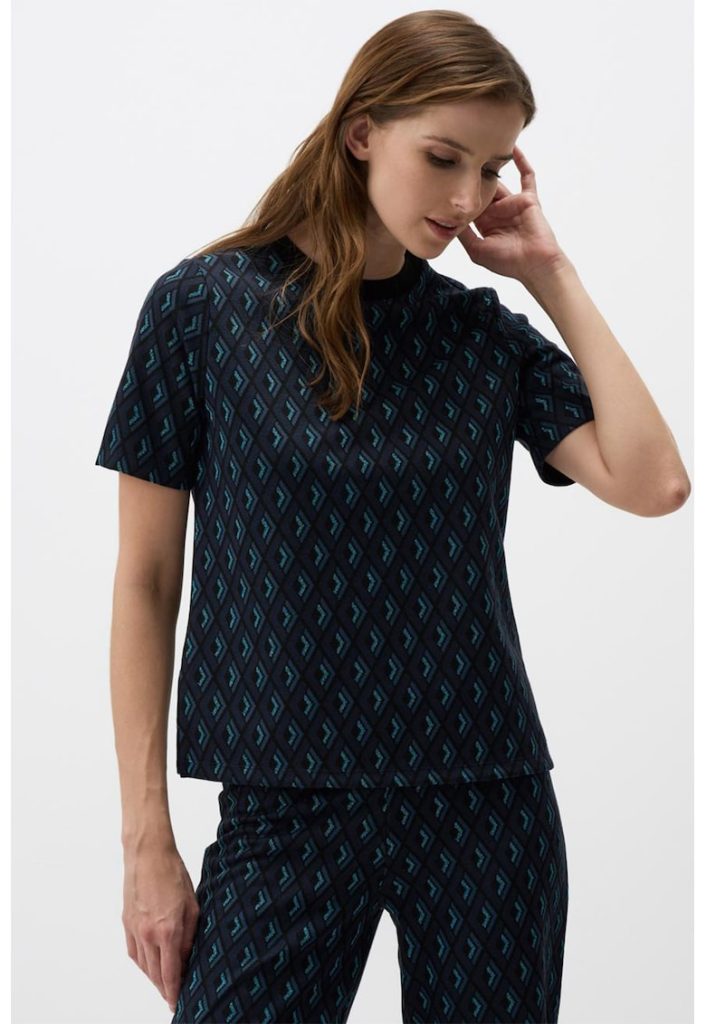 Bluza cu imprimeu grafic si maneci scurte-FEMEI/IMBRACAMINTE/Bluze-IMBRACAMINTE/Bluze