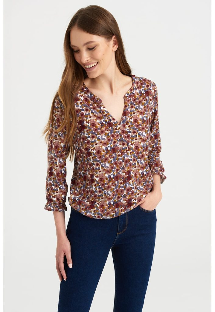 Bluza cu imprimeu si maneci trei sferturi-FEMEI/IMBRACAMINTE/Bluze-IMBRACAMINTE/Bluze