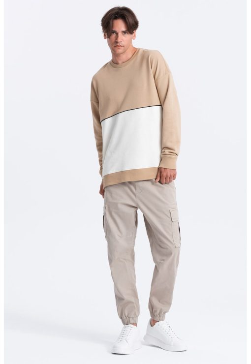 Bluza de trening cu decolteu la baza gatului si model colorblock-BARBATI/IMBRACAMINTE/Hanorace-IMBRACAMINTE/Hanorace
