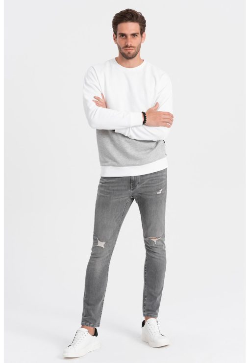 Bluza de trening cu decolteu la baza gatului si model colorblock-BARBATI/IMBRACAMINTE/Hanorace-IMBRACAMINTE/Hanorace