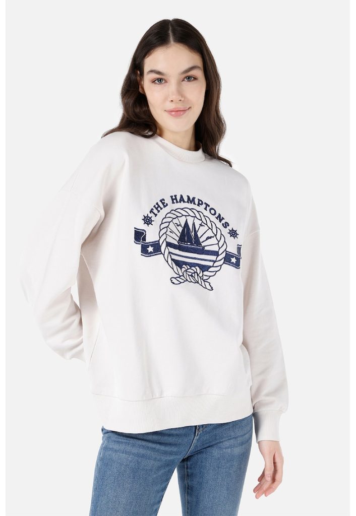 Bluza de trening lejera cu broderie text-FEMEI/IMBRACAMINTE/Hanorace-IMBRACAMINTE/Hanorace