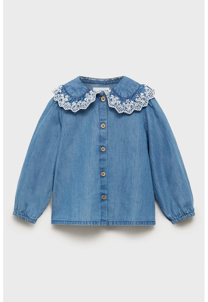 Bluza din chambray cu detalii de dantela Sangallo-FETE/IMBRACAMINTE/Bluze-IMBRACAMINTE/Bluze