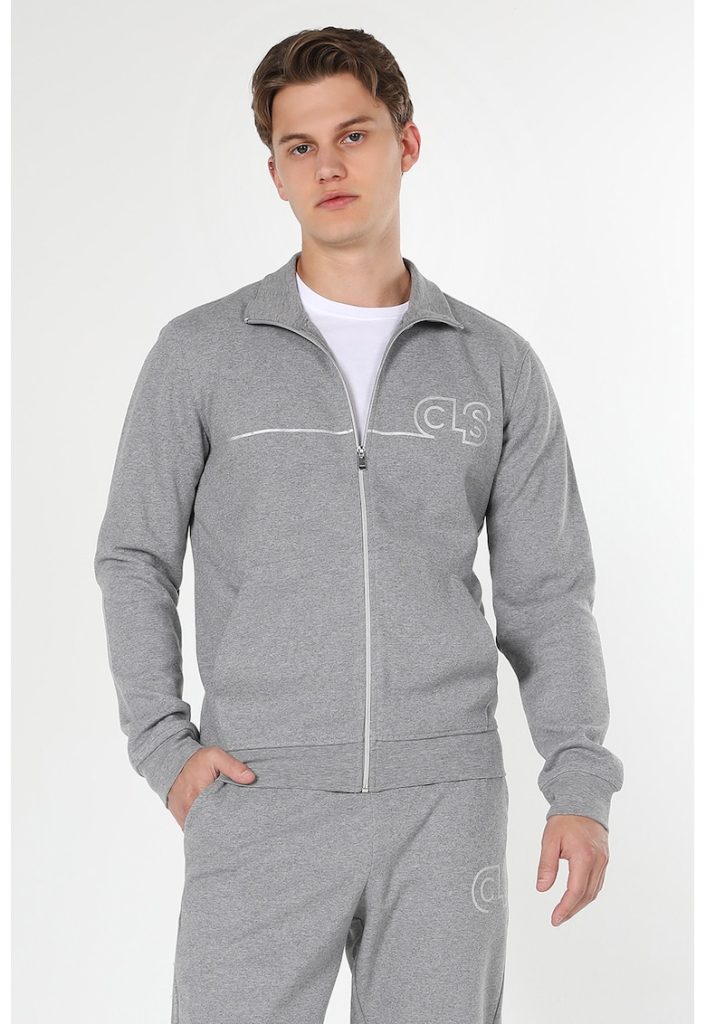 Bluza sport cu imprimeu logo si fermoar-BARBATI/IMBRACAMINTE/Hanorace-IMBRACAMINTE/Hanorace