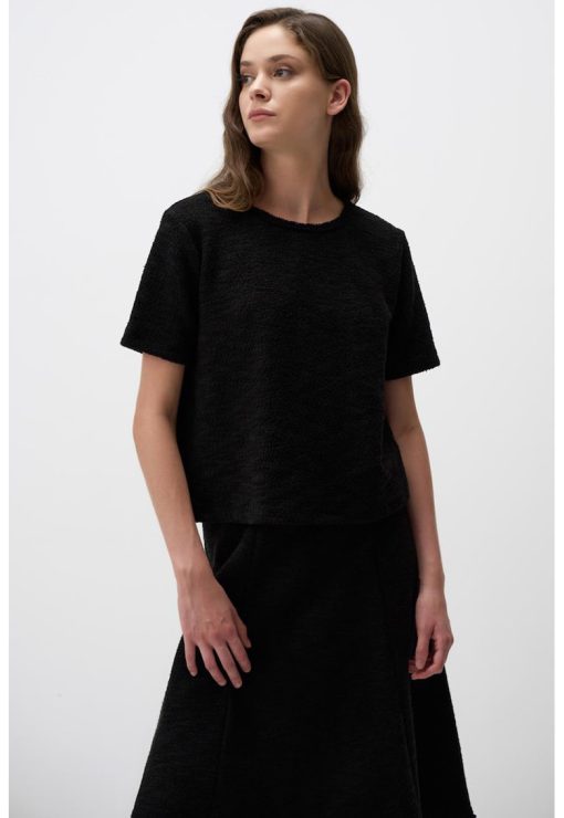 Bluza texturata cu decolteu rotund-FEMEI/IMBRACAMINTE/Bluze-IMBRACAMINTE/Bluze