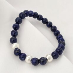 Bratara Intelepciune - Pietre Lapis Lazuli de 8 mm - Bilute din Argint 925 - Snur elastic-Personalizate >> Tip Bijuterie >> Bratari pietre semipretioase >> Noutati