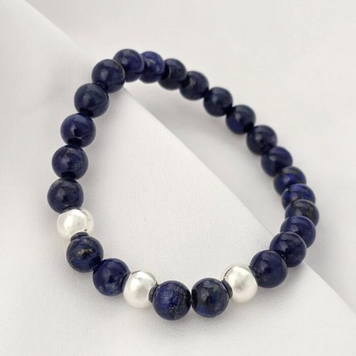 Bratara Intelepciune - Pietre Lapis Lazuli de 8 mm - Bilute din Argint 925 - Snur elastic-Personalizate >> Tip Bijuterie >> Bratari pietre semipretioase >> Noutati
