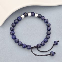 Bratara pietre semipretioase Lapis Lazuli de 8 mm - trei cilindrii din Argint 925 - Snur negru rezistent si reglabil-Personalizate >> Tip Bijuterie >> Bratari pietre semipretioase >> Noutati