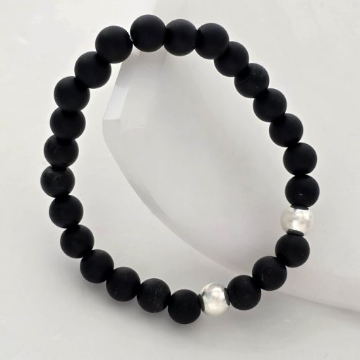 Bratara pietre semipretioase Onix mat de 8 mm - Bilute din Argint 925 - Snur elastic-Personalizate >> Tip Bijuterie >> Bratari pietre semipretioase >> Noutati
