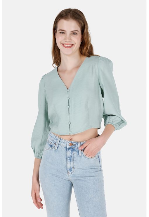 Camasa crop cu maneci bufante-FEMEI/IMBRACAMINTE/Camasi-IMBRACAMINTE/Camasi