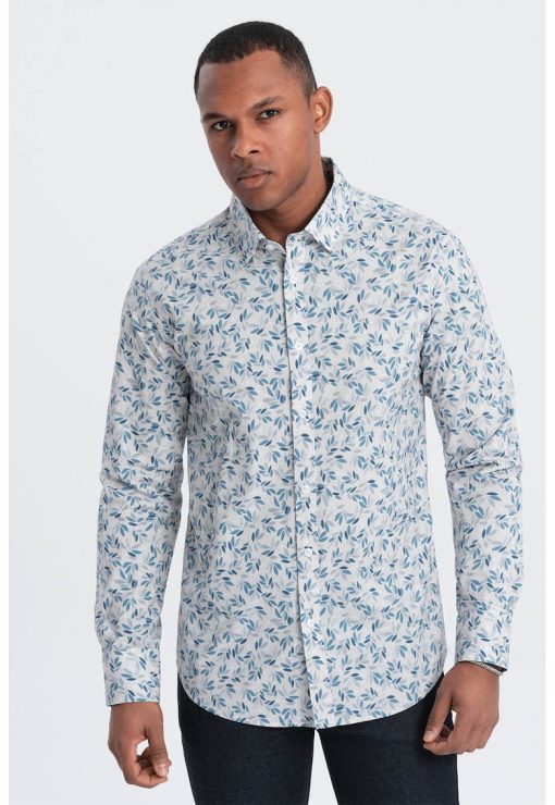 Camasa de bumbac cu model vegetal-BARBATI/IMBRACAMINTE/Camasi-IMBRACAMINTE/Camasi