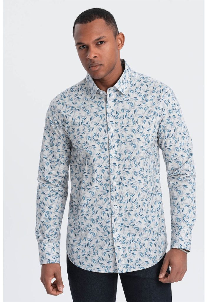 Camasa de bumbac cu model vegetal-BARBATI/IMBRACAMINTE/Camasi-IMBRACAMINTE/Camasi