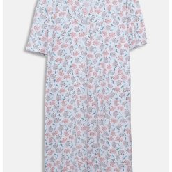 Camasa de noapte cu maneci scurte - model floral si decolteu la baza gatului-FEMEI/IMBRACAMINTE/Pijamale si halate de baie-IMBRACAMINTE/Pijamale si halate de baie