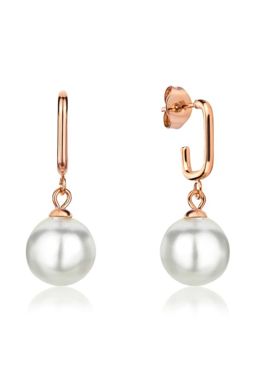 Cercei de otel inoxidabil decorati cu perle shell - Auriu - Alb-FEMEI/GENTI SI ACCESORII/Bijuterii-GENTI SI ACCESORII/Bijuterii