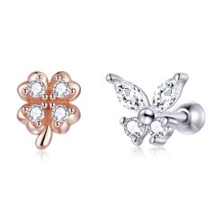 Cercei din argint Butterfly and Four Leaf Clover Studs-Cercei >> Cercei din argint