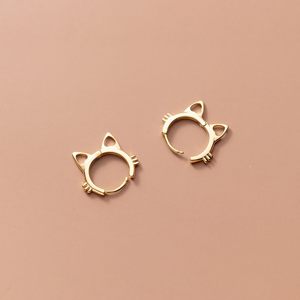 Cercei din argint Golden Rounded Cat Ears-Cercei >> Cercei din argint