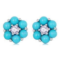 Cercei din argint Mini Turquoise Flower-Cercei >> Cercei din argint