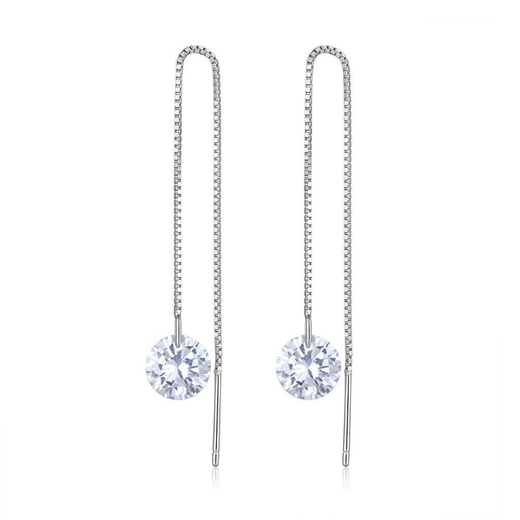 Cercei din argint White Crystal Long Chain-Cercei >> Cercei din argint